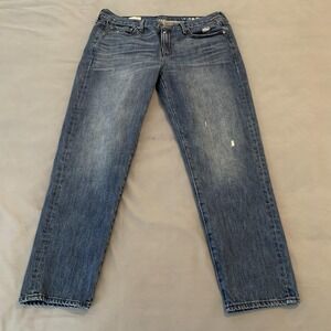 GAP 1969 Jeans Womens 12 31 Blue Sexy Boyfriend Crystal Wash Mid Rise Distressed